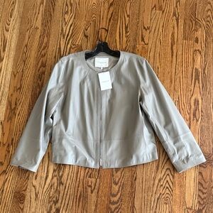 Lafayette 148 Mink Grey Zip-Front Leather Jacket